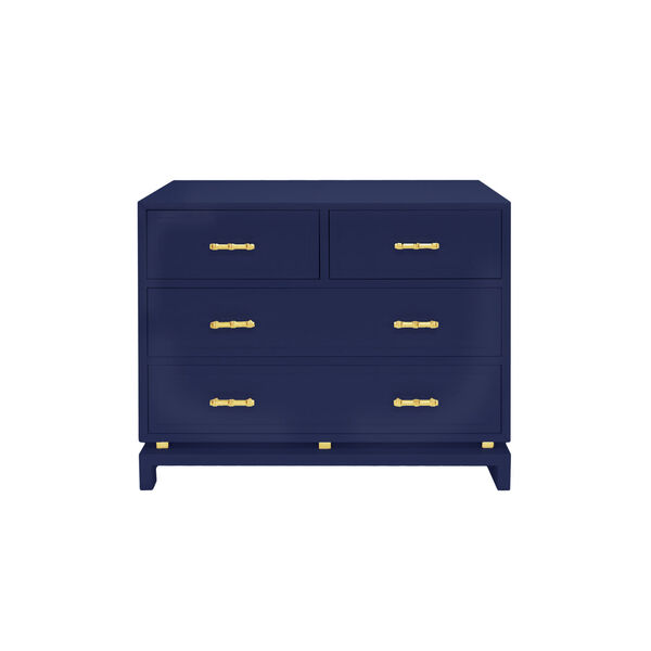 Glossy Navy Lacquer and Gold Leaf Four Drawer Chest, image 1